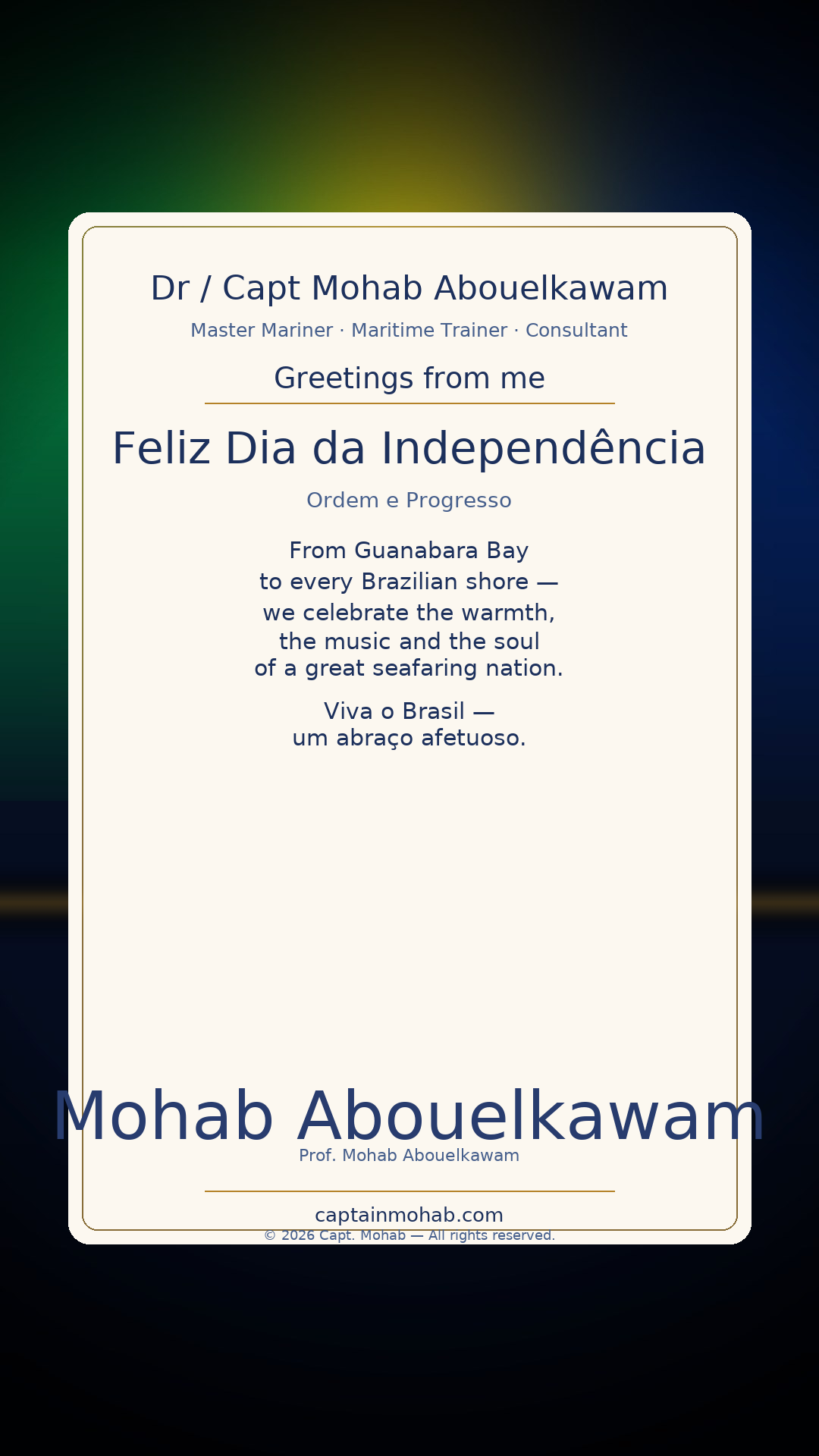 Brazil Independence Day card — Dia da Independência do Brasil — Ordem e Progresso