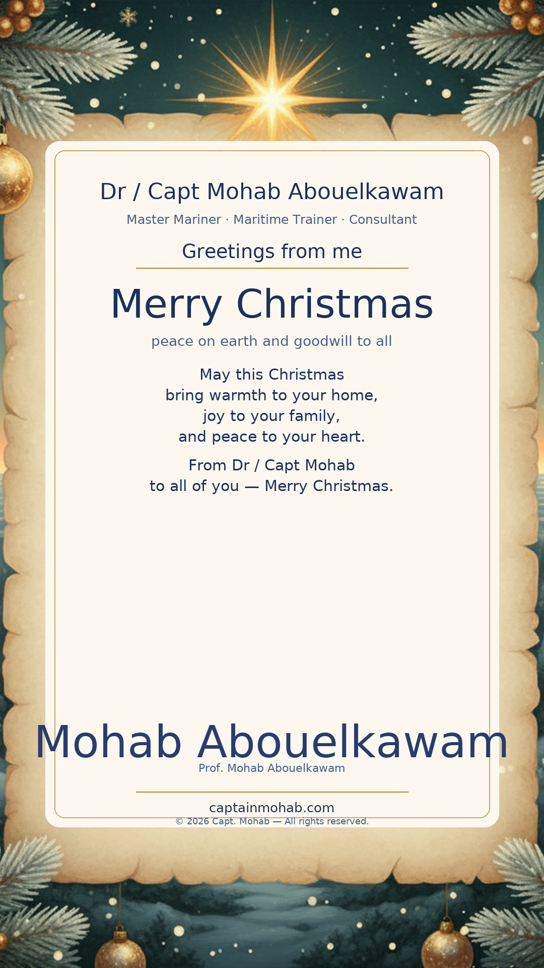 Merry Christmas card — Merry Christmas — peace on earth and goodwill to all