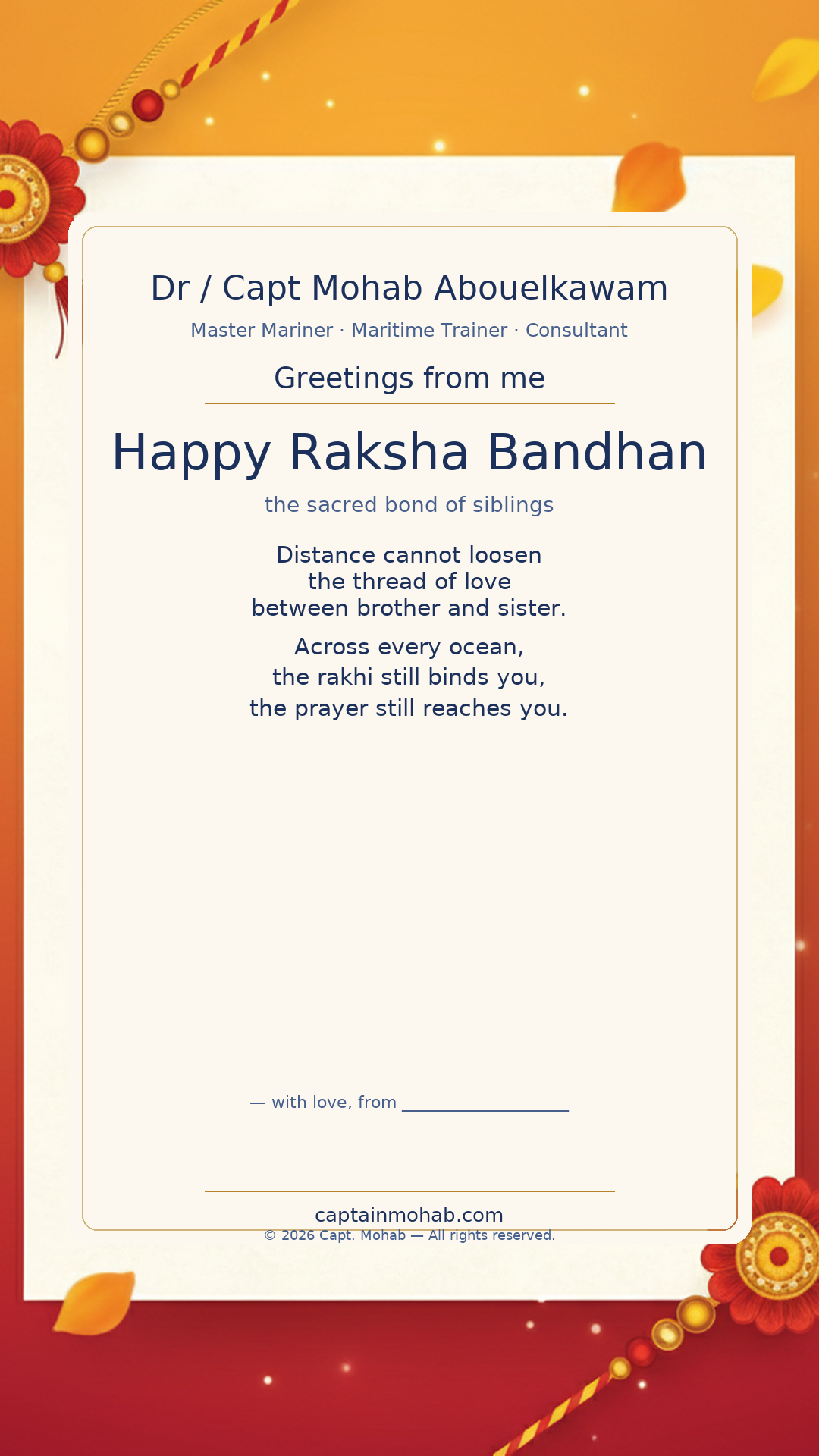 Raksha Bandhan · Personalize card — Share with your own family — sign it yourself