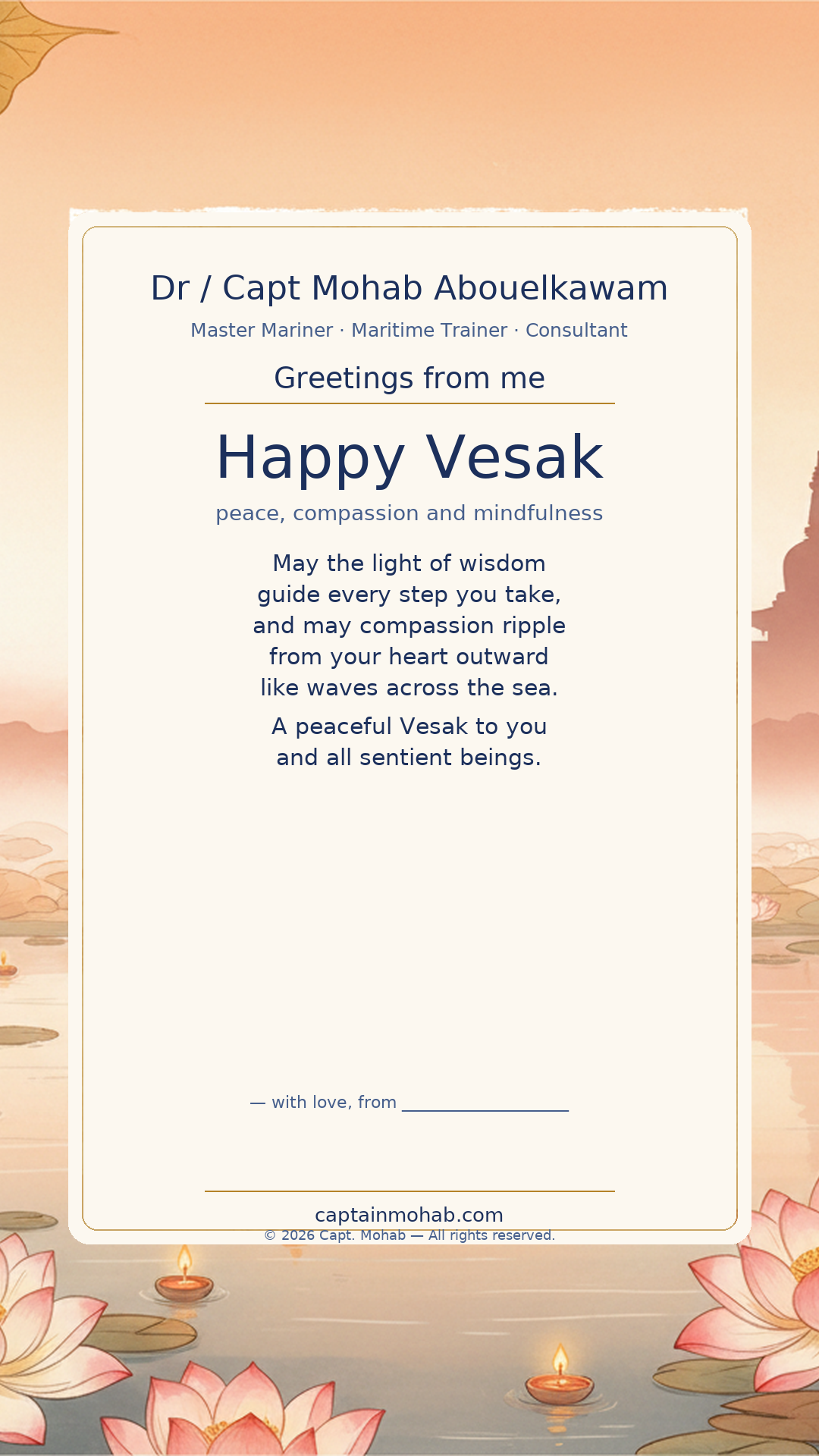 Vesak — Buddha's Birthday · Personalize card — Share with your own family — sign it yourself