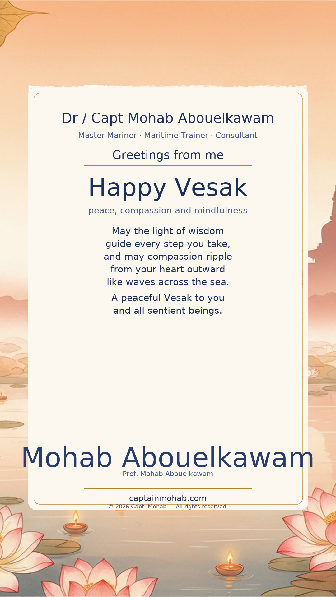 Vesak — Buddha's Birthday card — Vesak blessings — peace, compassion, mindfulness